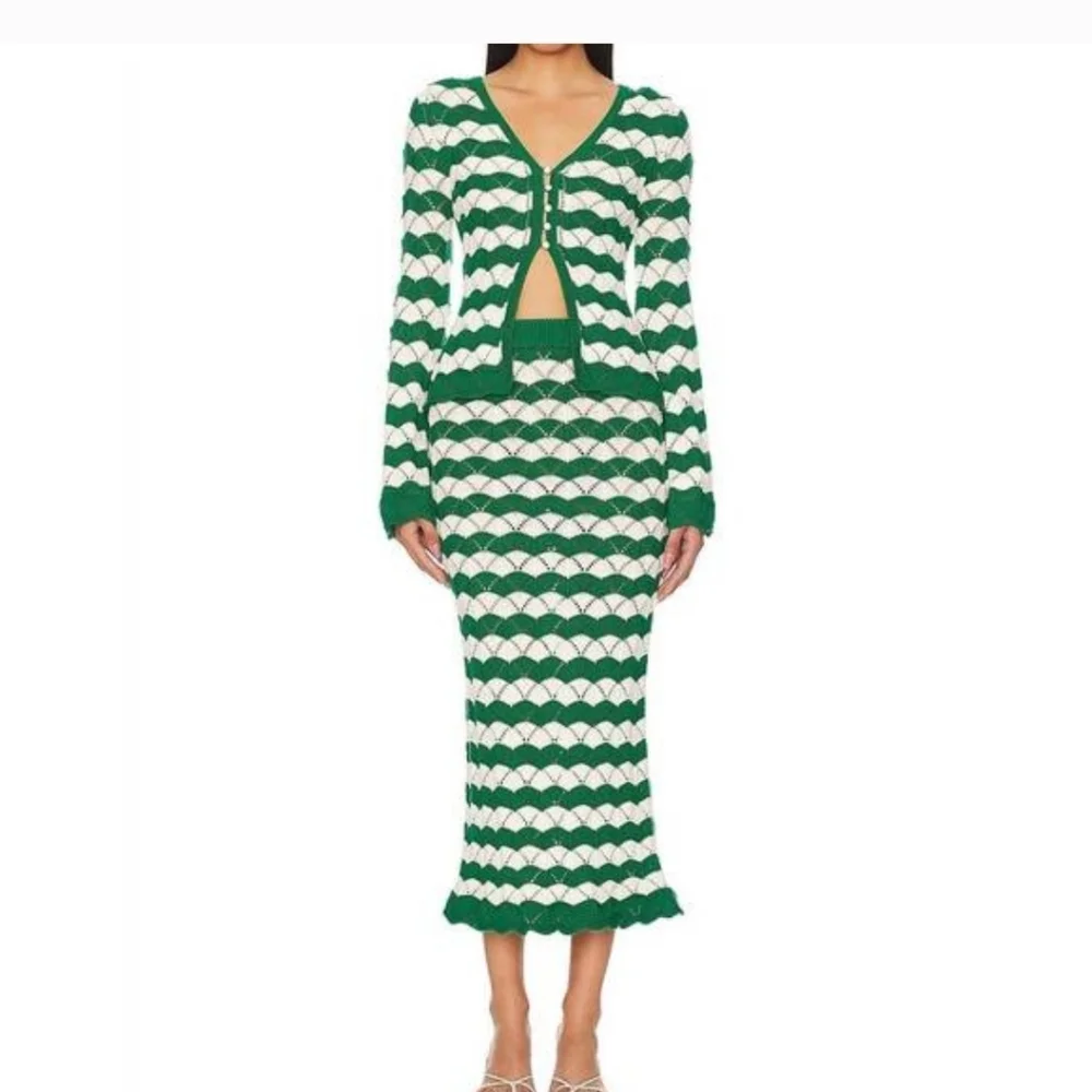 NEW MISA LOS ANGELES melina crochet midi skirt in emerald green - Picture 4 of 11